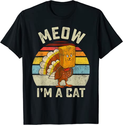 Thanksgiving Funny Turkey Fake Cat Retro T-Shirt