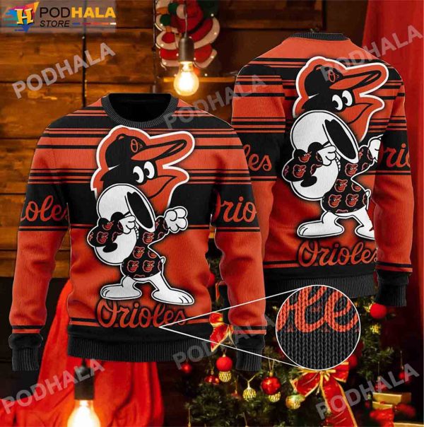 Baseball MLB Baltimore Orioles Fan, Snoopy Lover Ugly Christmas Sweater