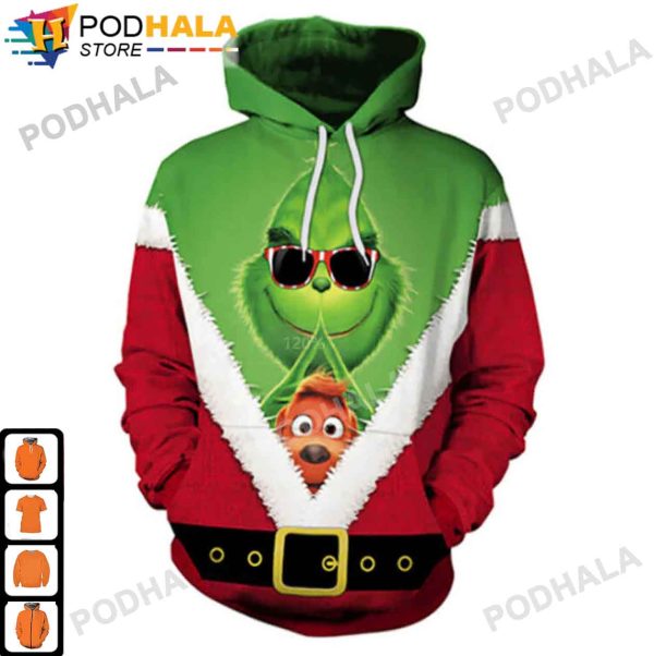 Grinch Christmas and Max Cute Santa Claus 3D Hoodie AOP Grinch Gifts