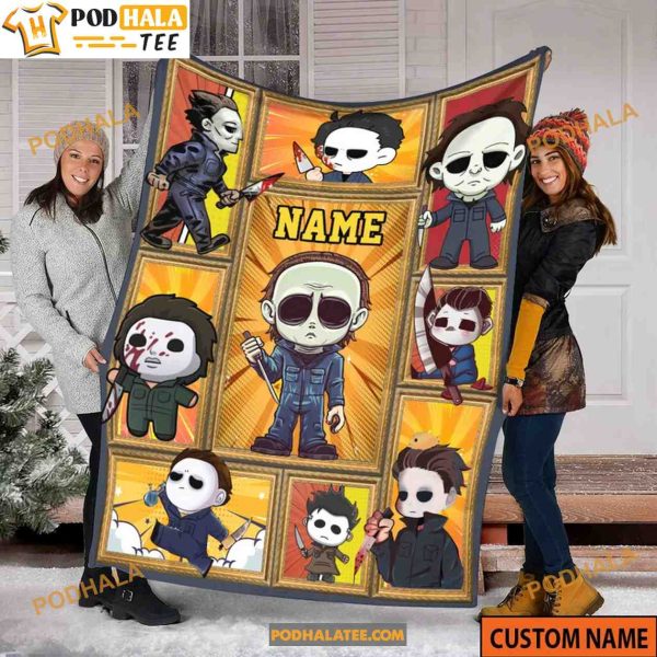 Custom Name Horror Halloween Michael Myers Blanket, Creepy Halloween Movies Quilt
