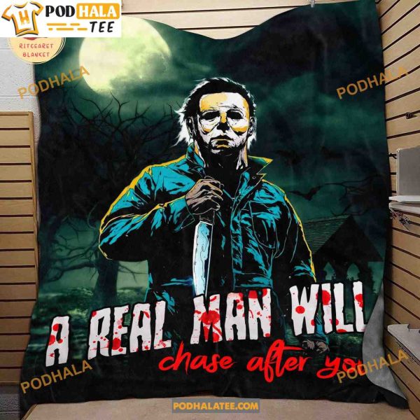 Halloween A Real Man Will Chase After You Fleece Blanket, Halloween Gift Ideas