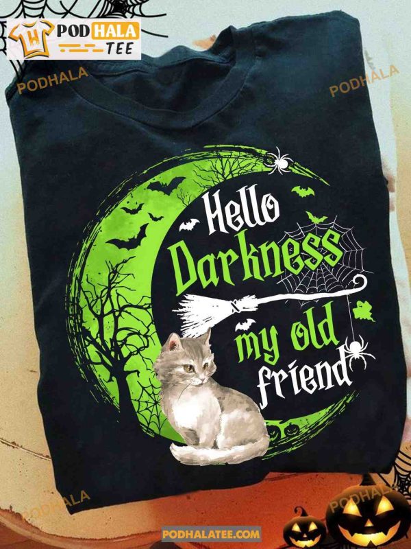 Halloween Night Hello Darkness My Old Friend Cat Moon Shirt