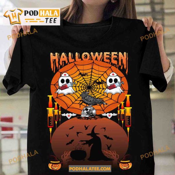 Halloween Witch Nursing Ghost Halloween Costume Witch And Evil Skull Shirt