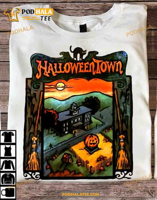 Halloweentown Black Cat Haunted Pumpkin House Brooms Shirt