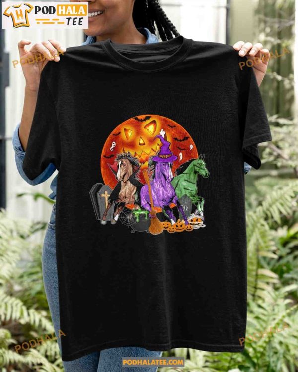 Horse Witch Haunted Red Moon Halloween Shirt