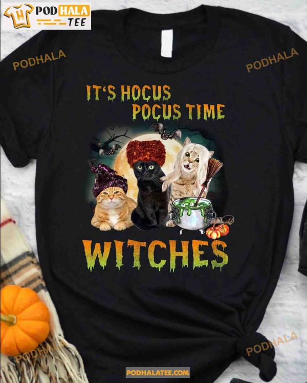 Its Hocus Pocus Time Witches Halloween Cat Witch Shirt, Halloween Gift For Cat Lovers