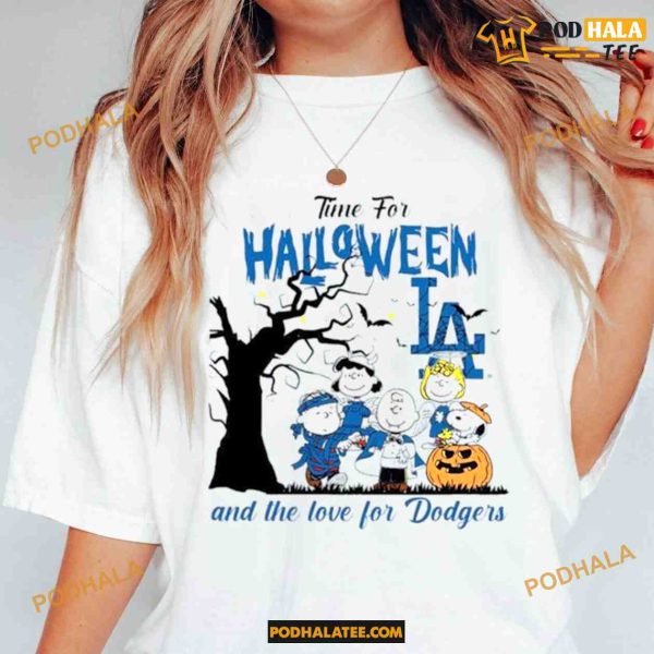 Peanuts Time For Halloween And The Love For Los Angeles Dodgers Logo 2023 Trending Shirt
