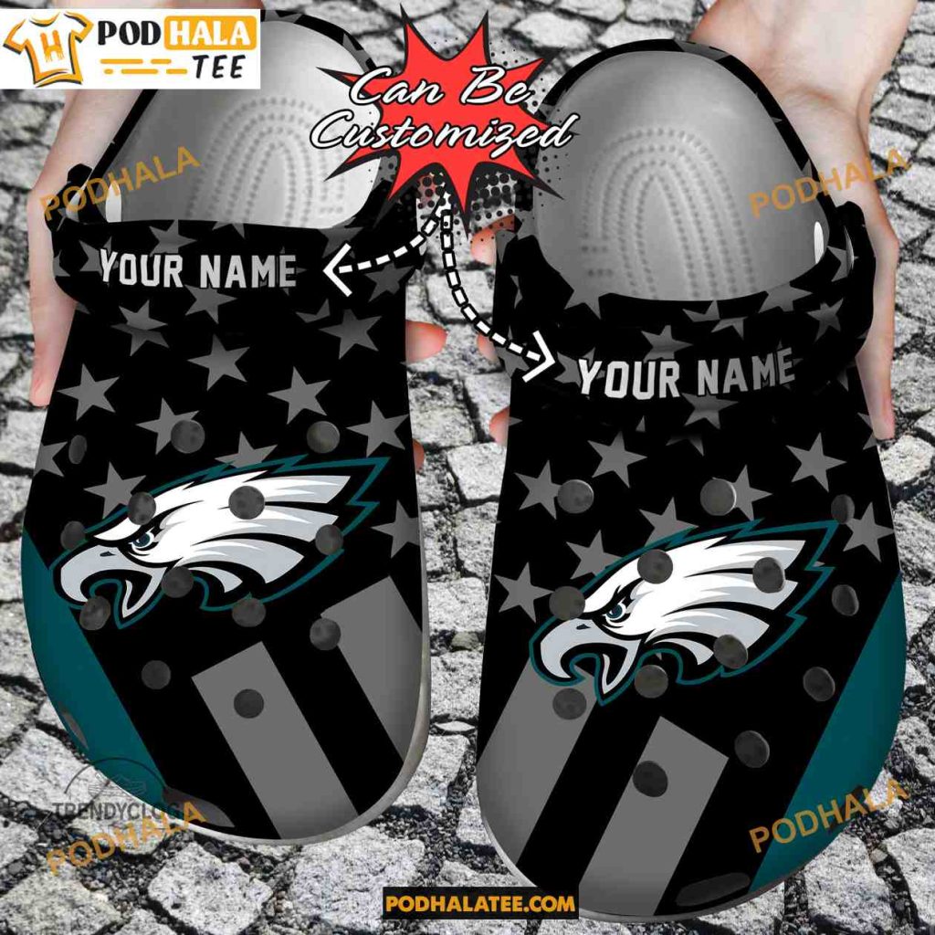 Football Custom Name Philadelphia Eagles Crocs Star Flag Clog Shoes
