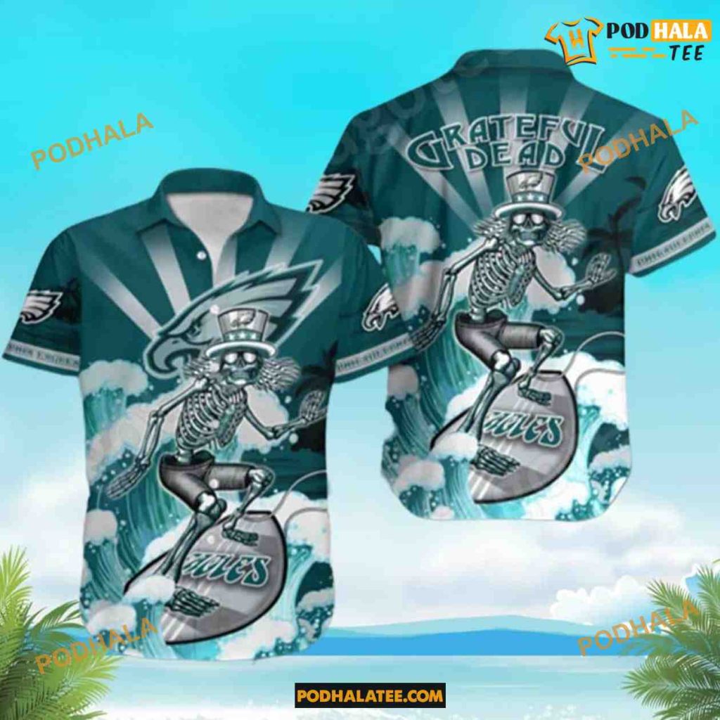 NFL Philadelphia Eagles Hawaiian Shirt, Grateful Dead Beach Lovers Gifts For Eagles Fans