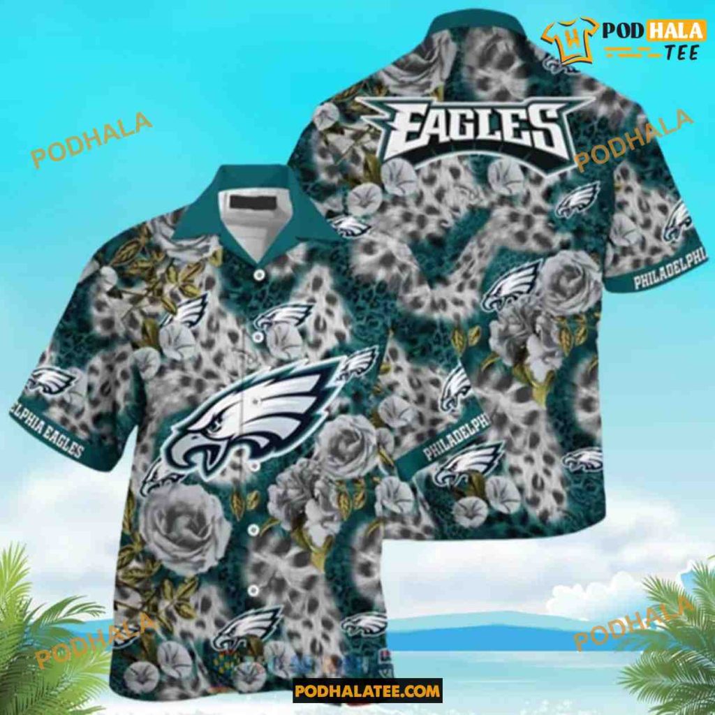 Leopard Rose Pattern NFL Philadelphia Eagles Hawaiian Shirt
