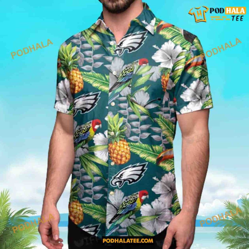 Tropical Parrots Beach Philadelphia Eagles Hawaiian Shirt