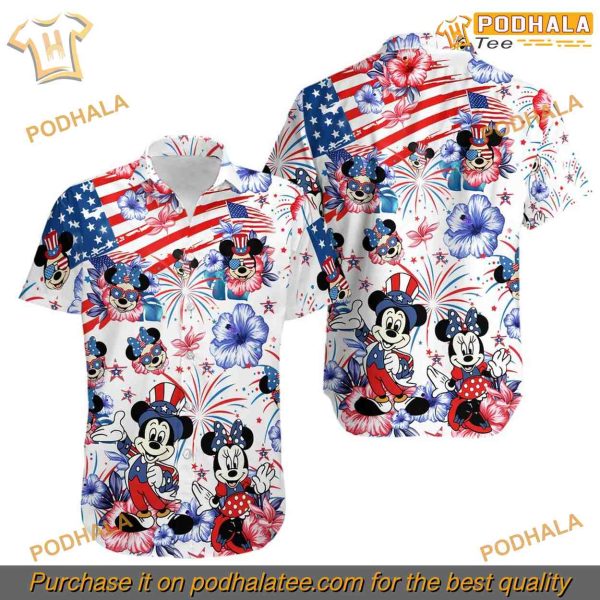 4th Of July Mickey Minnie Hawaiian Shirt, Patriotic Disney Gift Ideas