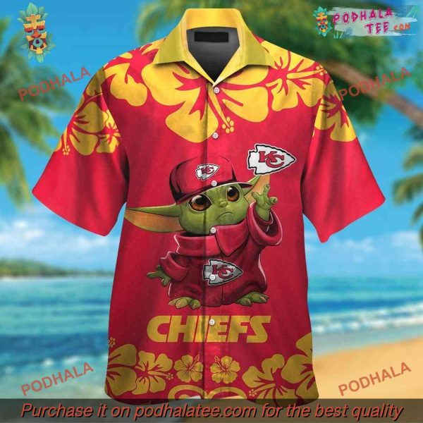Baby Yoda Theme Short Sleeve Tropical Chiefs Shirt, NFL Fan Gear