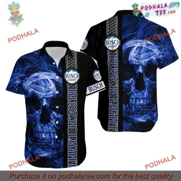 Busch Light Beer Skull Motif Hawaiian Shirt, Unique Unisex Design