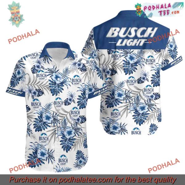 Busch Light Blue Leaf Pattern Hawaiian Shirt, Casual Beer Wear