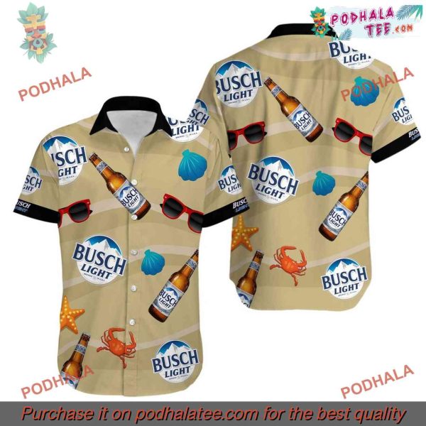 Busch Light Patterned Hawaiian Shirt, Casual Beer-Themed Wear