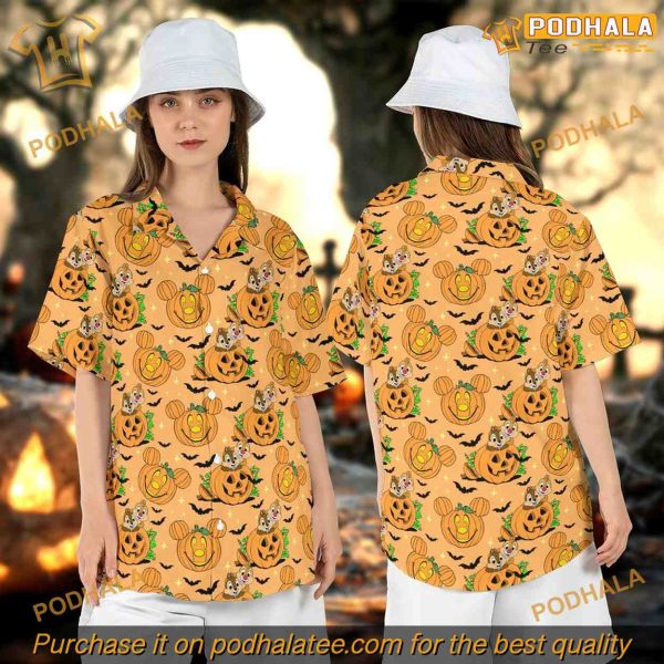 Chip and Dale Halloween Pumpkins Mickey Hawaiian Shirt, Disney Gifts for Women