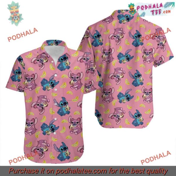 Disney Lilo Stitch Pink Hawaiian Shirt Pattern, Tropical Chic
