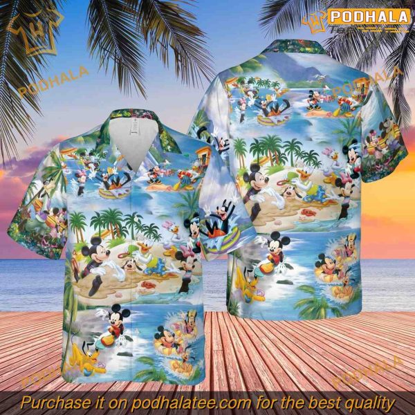 Disney Mickey Cartoon Characters Shirt, Disney Gift Ideas, Hawaiian Style