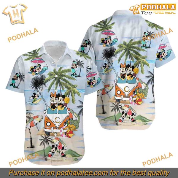 Disney Mickey & Minnie on Beach Hawaiian Shirt, Disney Gifts for Women