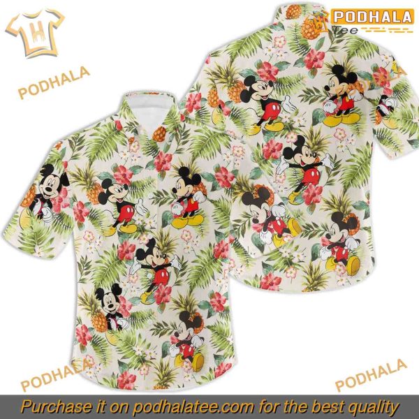 Disney Mickey Mouse Floral Aloha Hawaiian Shirt, Ideal for Disney Fans