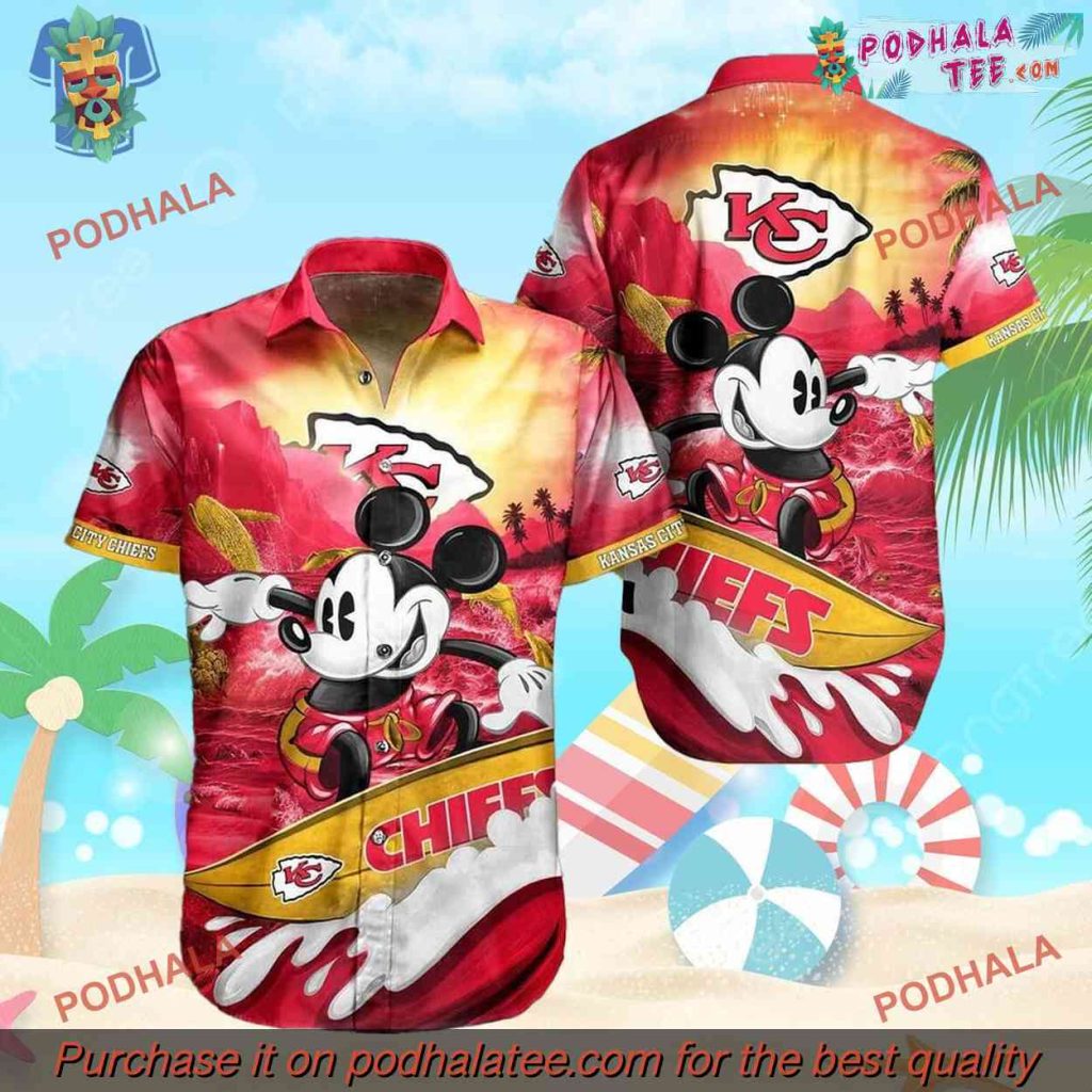 Disney Mickey Mouse Theme Chiefs Hawaiian Shirt, Beach Fashion