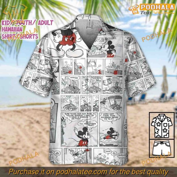 Disney Mickey Retro Comic Shirt, Mens Disney Hawaiian Shirt, Aloha Wear