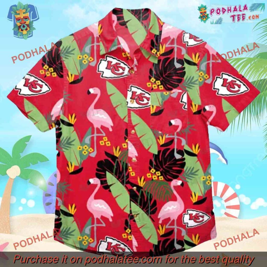 Flamingo Banana Leaf Chiefs Hawaiian Shirt, Beach Apparel NFL