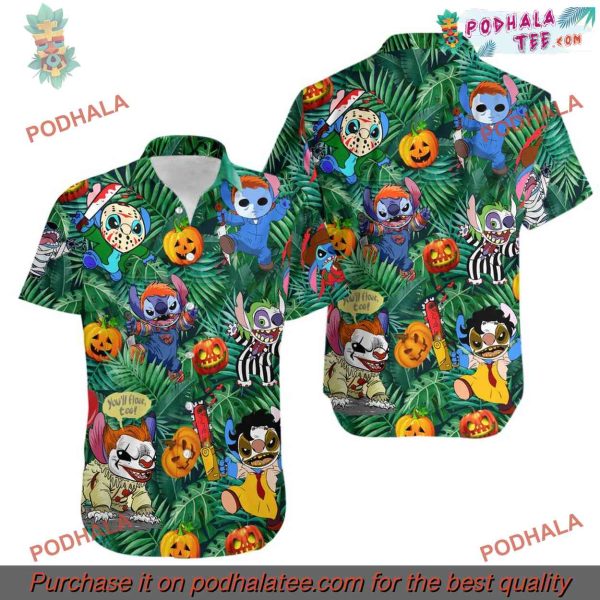 Funny Stitch Halloween Beach Hawaiian Shirt, Spooky Aloha Shirt