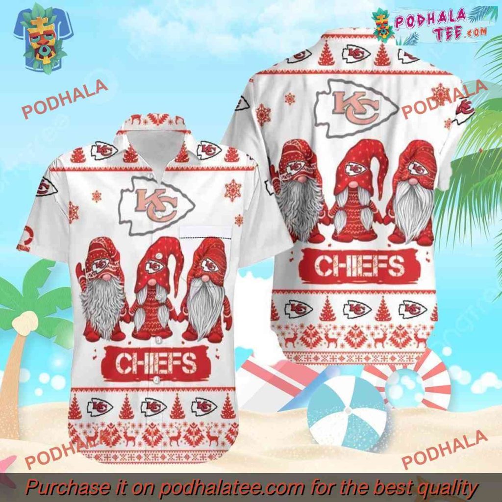 Gnomes Christmas Pattern Chiefs Hawaiian Shirt, KC Chiefs Gifts