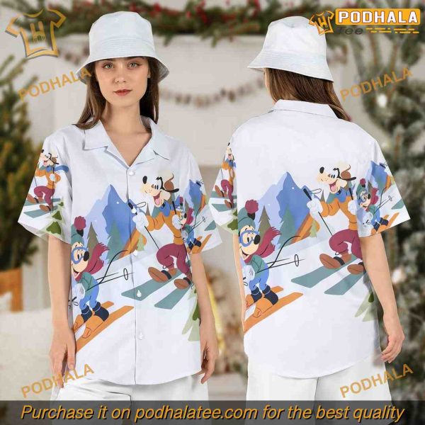 Goofy and Mickey Skiing Hawaiian Shirt, Winter Disney Aloha Shirt, Unique Design