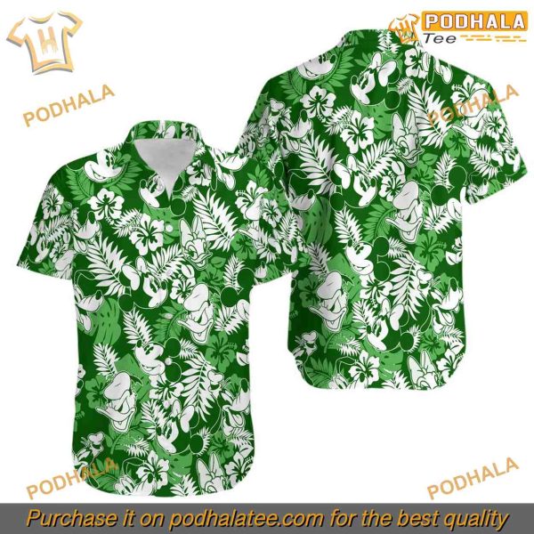Green White Summer Mickey Hawaiian Shirt, Tropical Disney Aloha Style