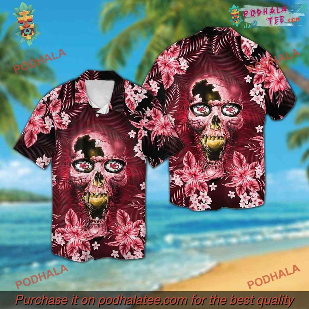 Kansas City Chiefs Skull Button Up Tropical Hawaiian Shirt, Sporty Apparel