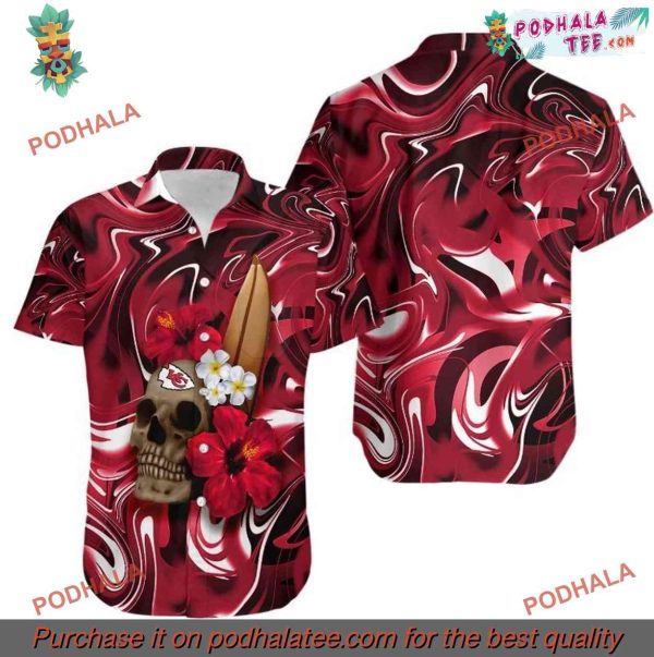 Kansas City Chiefs Skull Hibiscus NFL Hawaiian Shirt, Floral Fan Shirt