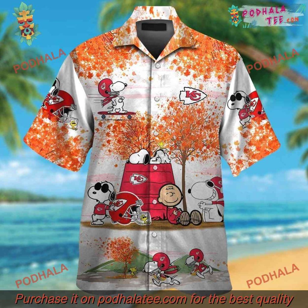 Kansas City Chiefs Snoopy Autumn Tropical Hawaiian Shirt, Seasonal Apparel