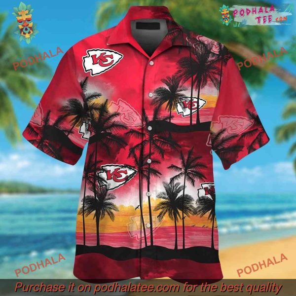 Kansas City Chiefs Tropical Button Up Hawaiian Shirt, Casual Fan Gear
