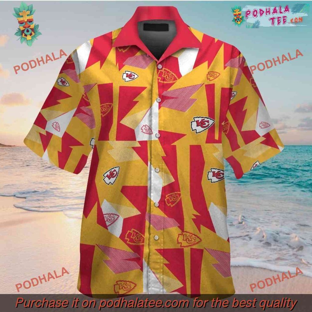 Kansas City Chiefs Tropical Button Up Hawaiian Shirt, Sporty Summer Look