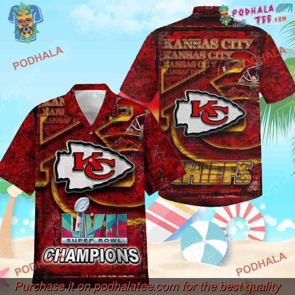 LVII Super Bowl Champions Chiefs Hawaiian Shirt, Celebratory Kansas City Gear