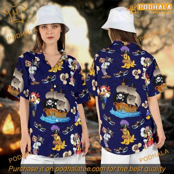 Mickey & Friends Pirate Theme Caribbean Hawaii Hawaiian Shirt, Disney Adventure