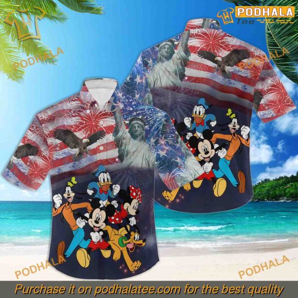 Mickey Minnie 4th July Patriotic Hawaiian Shirt, Firework Disney Shirt