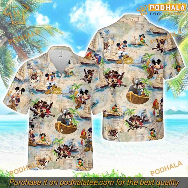 Mickey Mouse Pirate Hawaiian Shirt, Treasure Island Disney Theme