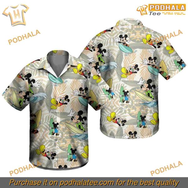 Mickey Surfing Waves Disney Hawaiian Shirt, Tropical Print Vacation Apparel
