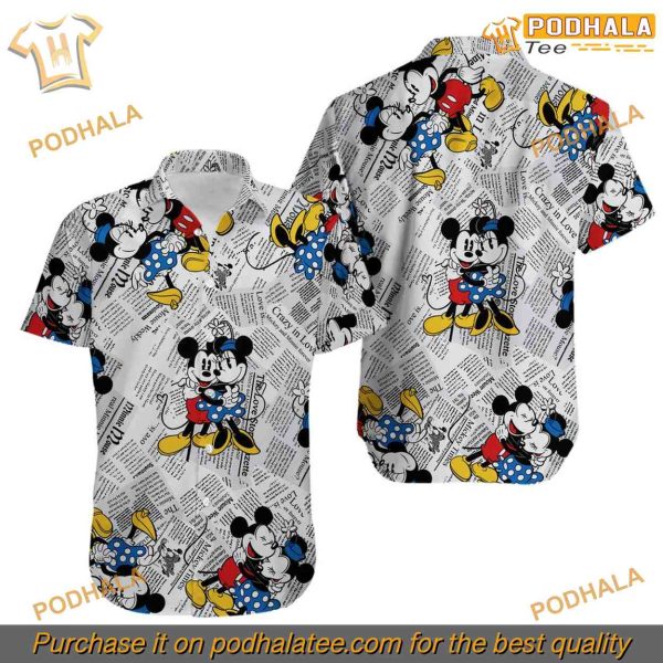Minnie Mickey Love Pattern Hawaiian Shirt , 3D Disney Style Couple Apparel
