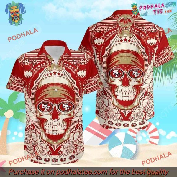 NFL 49Ers Skull Print Hawaiian Shirt, Great SF 49Ers Apparel
