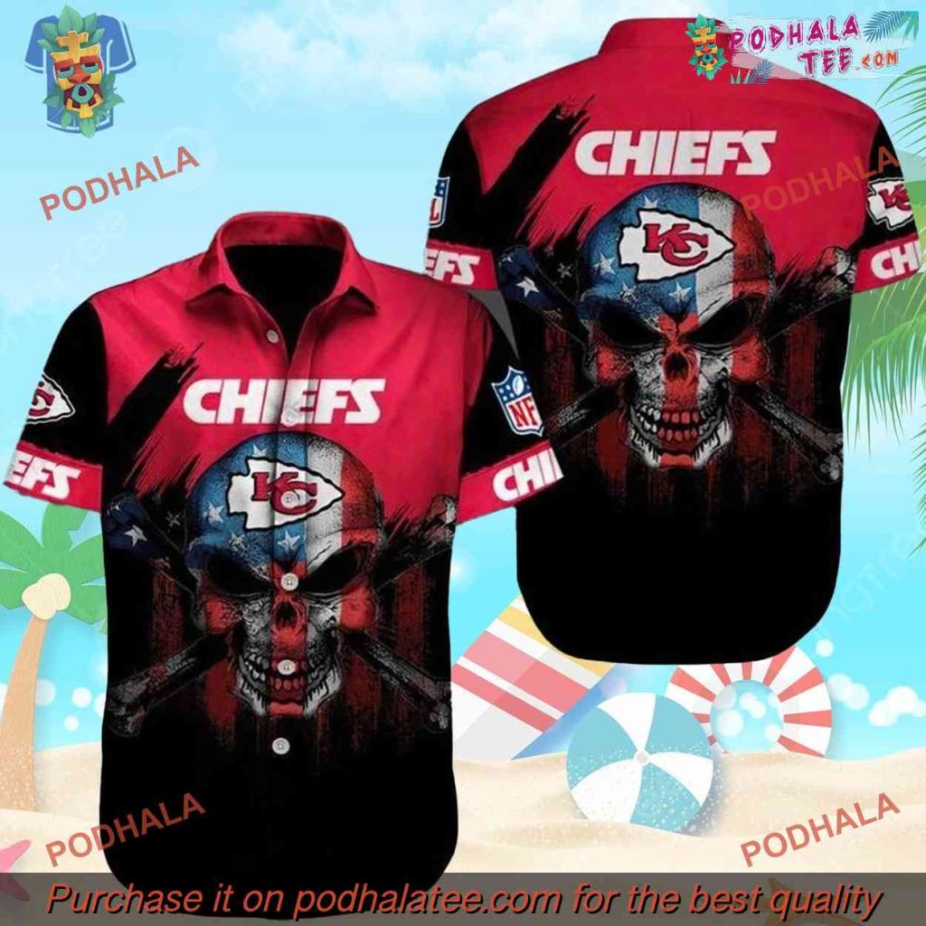 NFL Chiefs Horror Skull Hawaiian Shirt, Edgy Kansas City Apparel