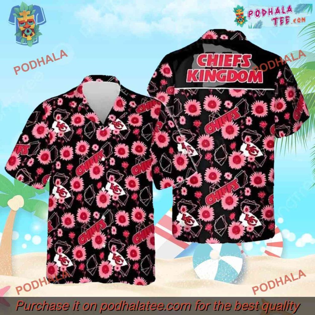 NFL Chiefs Sunflower Pattern Hawaiian Shirt Shirt, Beach Trip Chiefs Gift