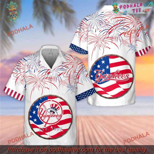 New York Yankees Hawaiian Shirt, Fireworks Independence Day Theme
