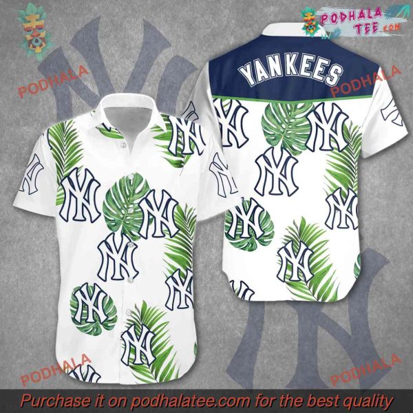 New York Yankees Hawaiian Shirt, Palm Trees White Theme Design