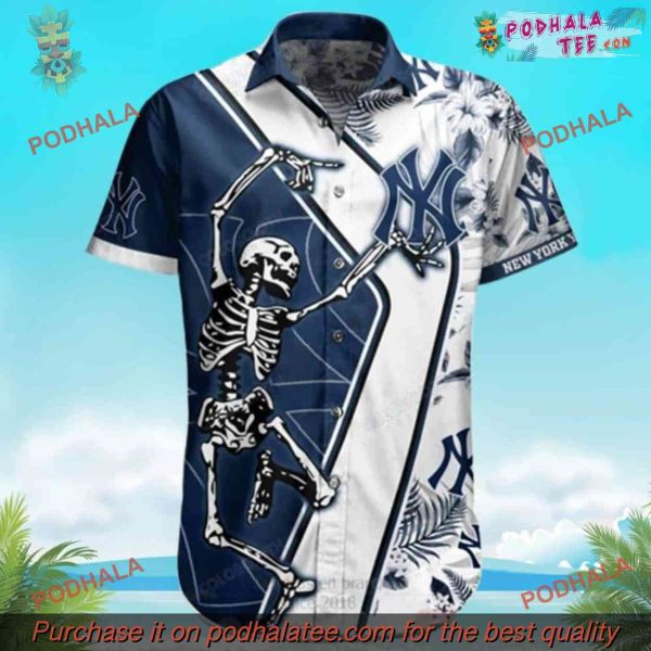 New York Yankees Hawaiian Shirt, Skeleton Tropical for Beach Trips