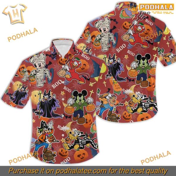 Orange Pattern Disney Hawaiian Shirt, Mickey & Friends Aloha Shirt, Casual Wear